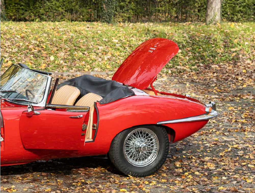 A flaming red Jaguar E-Type 4.2 Spider