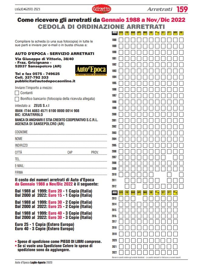 All back issues of Auto d'Epoca 2001-2023: an unmissable offer to complete your collection